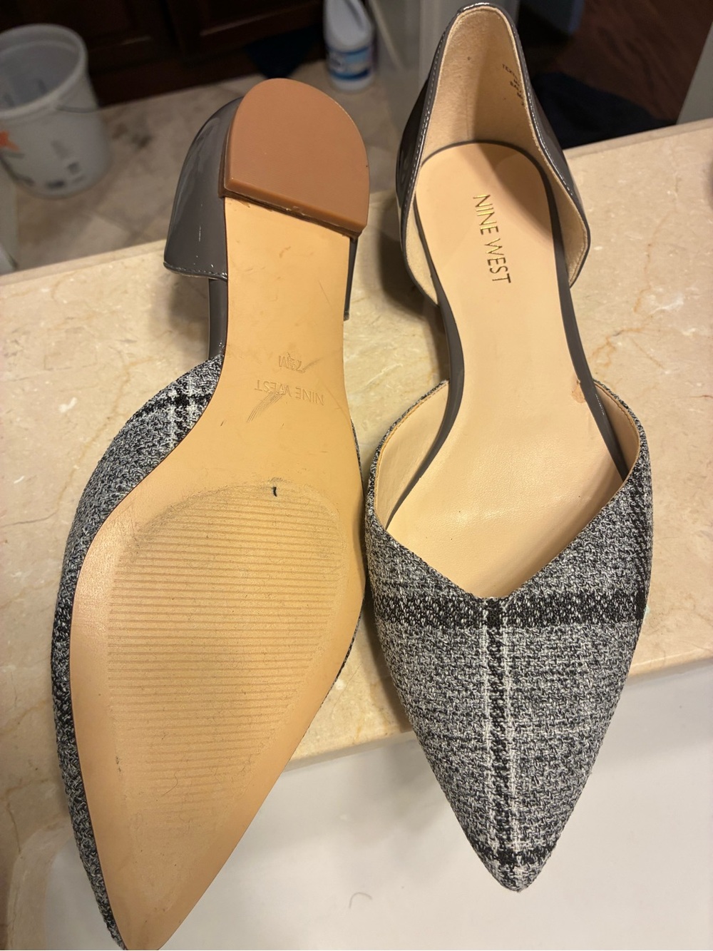 Nine West Gray Black Tweed Pointed D'Orsay Flats